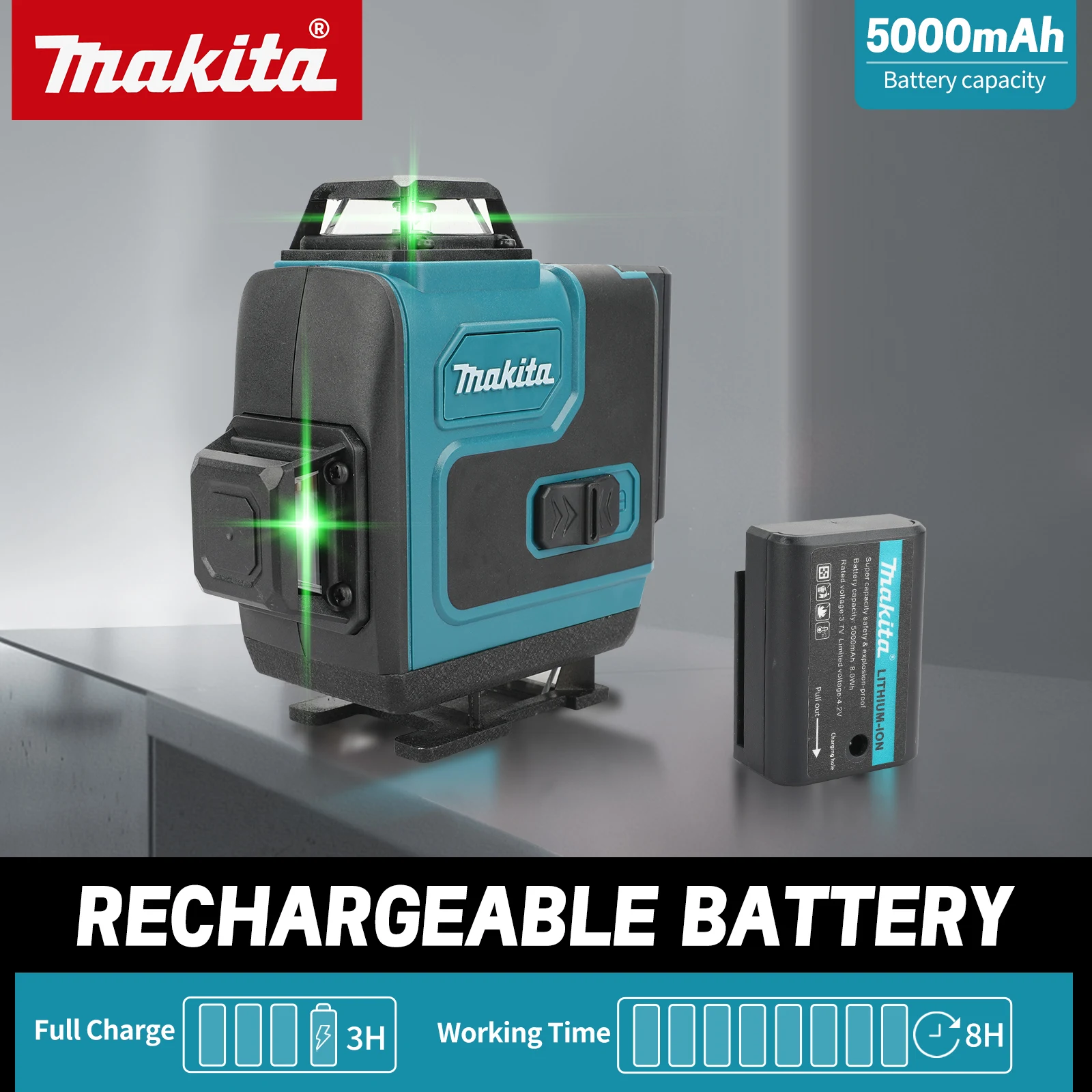 Industrial Laser Alignment Tool - Makita 4×360° Cross Laser Level Remote